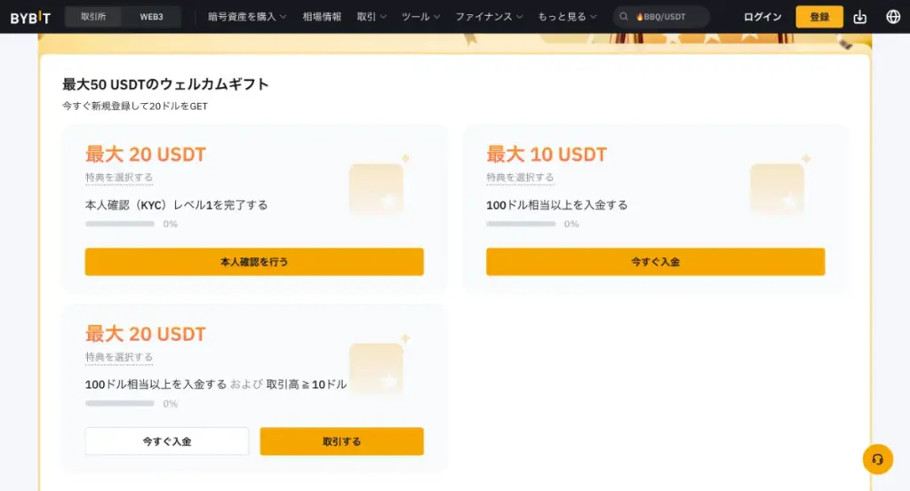 Bybit(バイビット)のウェルカムボーナス(デリバティブクーポン)